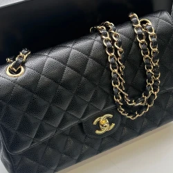 Chanel Black Caviar Leather Medium Classic Double