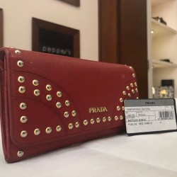 Prada Saffiano Studded Continental Flap Wallet red