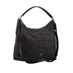 Black Grey Signature Print Hobo Shoulder Bag
