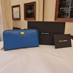Dolce&Gabbana Zip-around wallet in blue textured leather