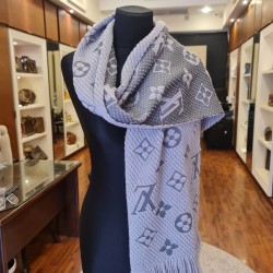 Louis Vuitton logomania scarf in pearl grey wool and silk