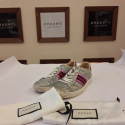 Gucci Ace low-top sneakers in silver glitter with the signature red and blue Web stripe