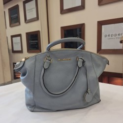 Michael Kors Riley large satchel in sky light blue pebbled leather.