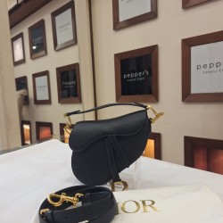 Christian Dior Grained Calfskin Mini Saddle Bag with Strap in black leather