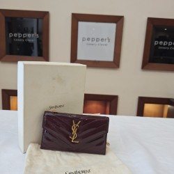 YSL CASSANDRE MATELASSE BURGUNDY VERNEE WALLET WITH DUSTBAG