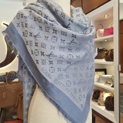 Louis Vuitton Monogram Classic Shawl in Blue Clair NEW