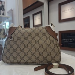 Gucci GG Supreme Monogram Textured Calfskin Small Emblem Shoulder Bag - NEW