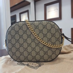 Gucci GG Supreme Mini Chain Bag in beige and ebony coated canvas - NEW
