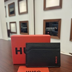 HUGO Subway 3.0 Black Pebble-Grain Leather Card Holder- NEW