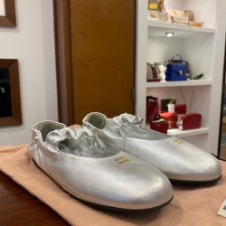 Miu Miu Ruches mordoré nappa leather ballerinas in silver