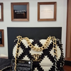 White & Black Chanel Calfskin Crochet Chanel