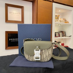 khaki Christian Dior Oblique Jacquard Mini Saddle Messenger Bag
