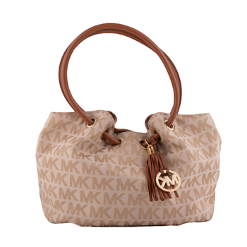 Beige Monogram Drawstring Tote Shoulder Bag