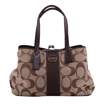 Beige Singature Print Tote Shoulder Bag